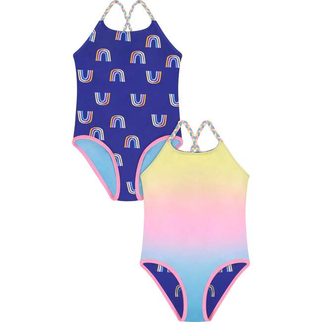 Purple and Ombre Reversible Rainbow Swimsuit, Navy