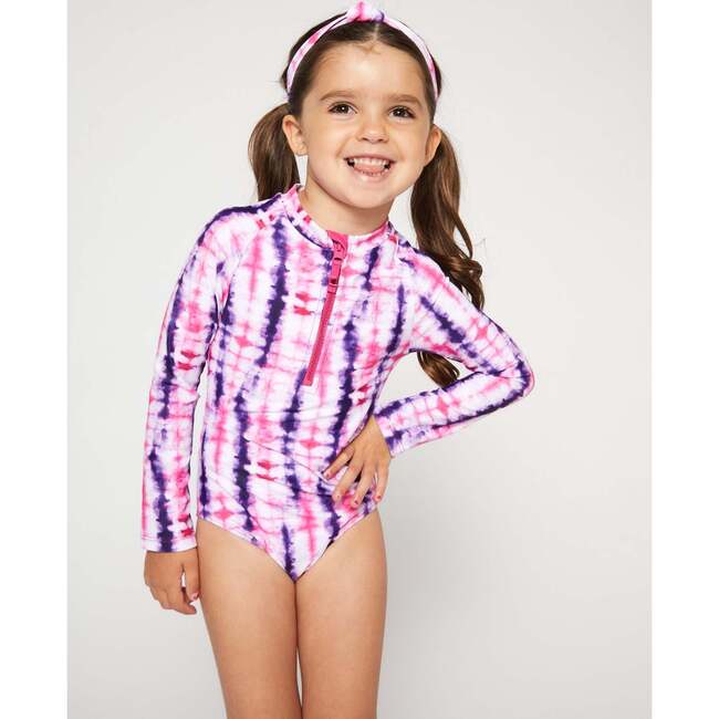 Tie Dye Rashguard Swimsuit, Pink - Rash Guards - 3