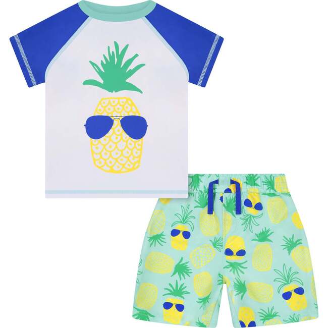 Pineapple Rashgaurd Swim Set, Blue
