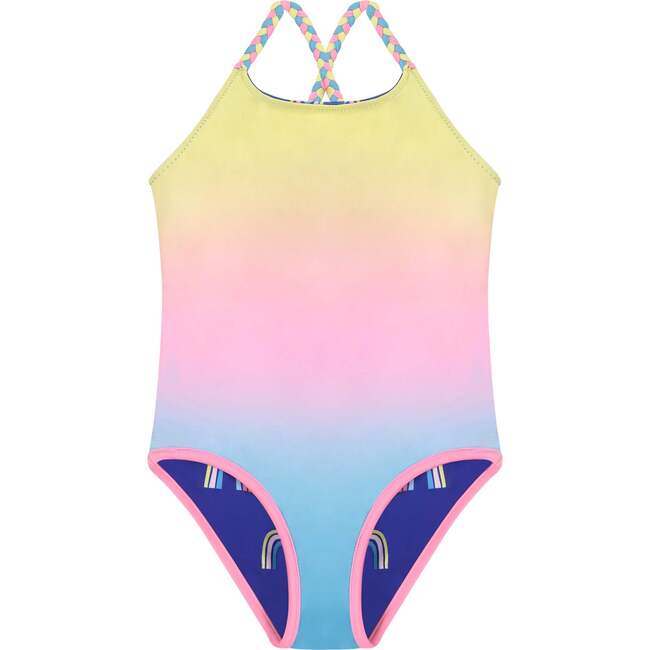 Purple and Ombre Reversible Rainbow Swimsuit, Navy - One Pieces - 5