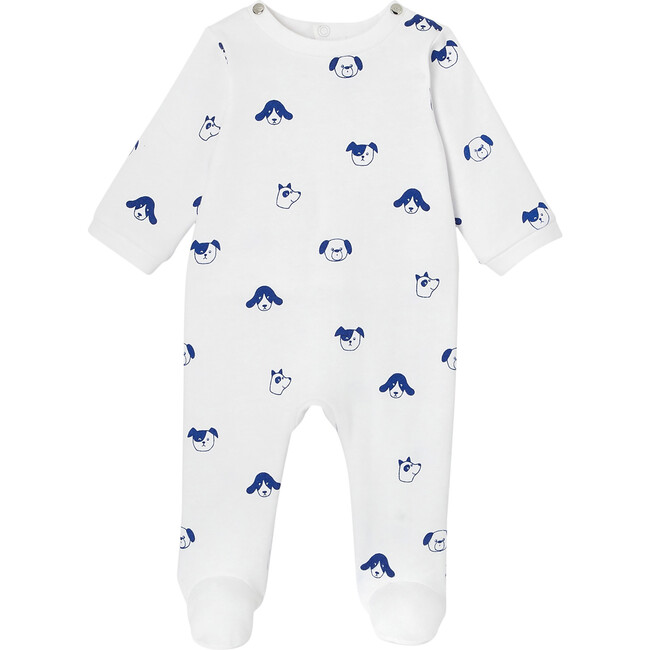 Alexis Fleece Pajamas, White and Navy Blue - Pajamas - 1