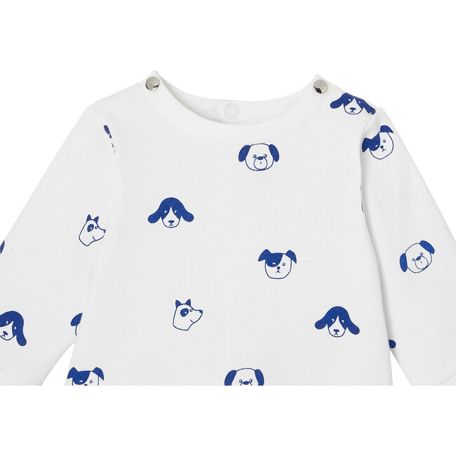 Alexis Fleece Pajamas, White and Navy Blue - Pajamas - 2