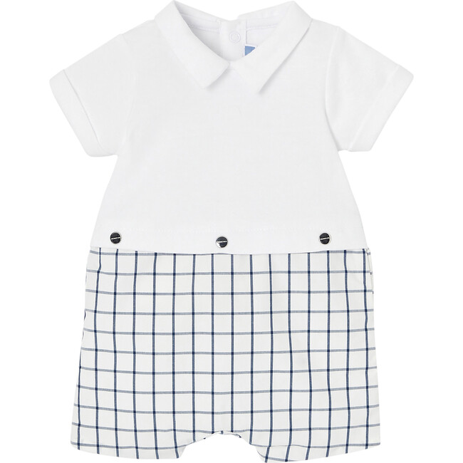 Aerien Onesie Shorts, White and Blue - Onesies - 1