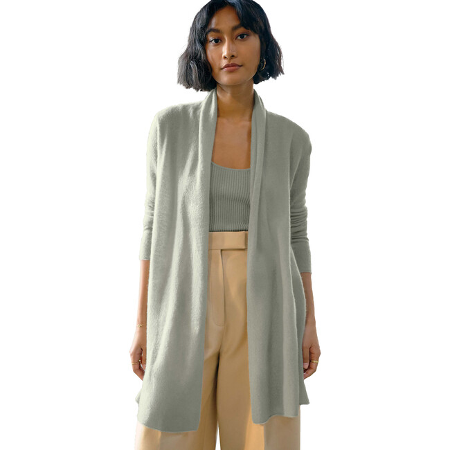 Essential Cashmere Trapeze Cardigan, Faded Agave