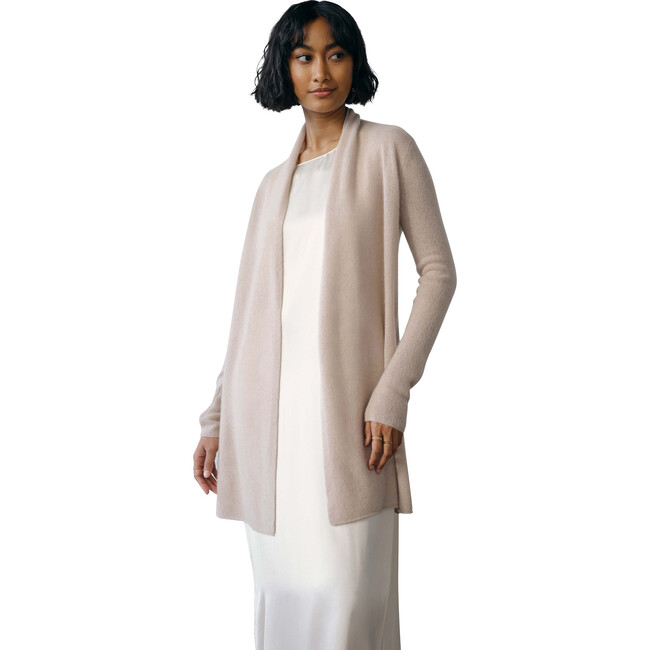 Essential Cashmere Trapeze Cardigan, Jute Heather