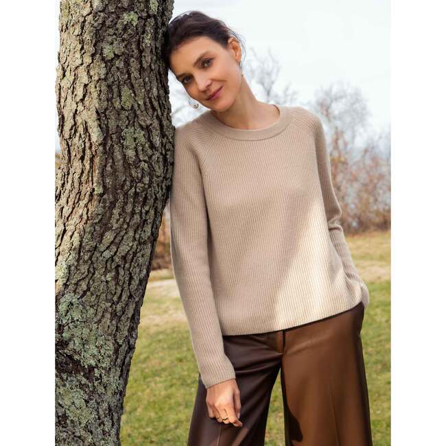Recycled Cashmere Ribbed Crewneck, Parchment - Sweaters - 2