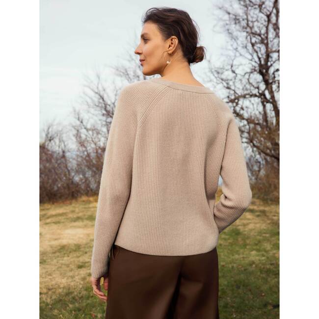 Recycled Cashmere Ribbed Crewneck, Parchment - Sweaters - 3