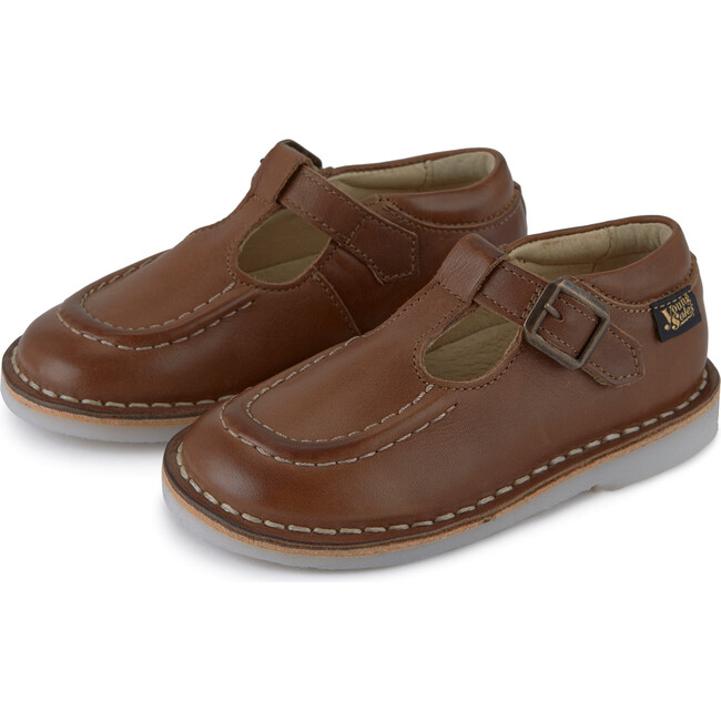 Parker Velcro T-Bar Shoe, Tan Burnished Leather