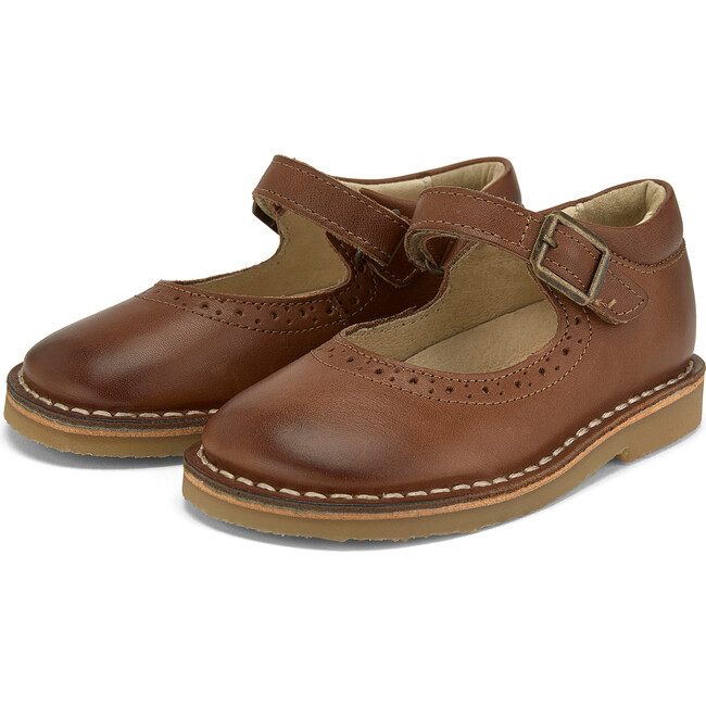 Martha Velcro Mary Jane Shoe, Tan Burnished Leather - Mary Janes - 1