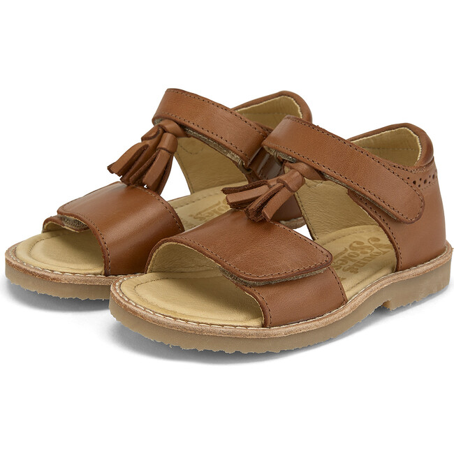 Flo Velcro Tassel Sandal, Tan Burnished Leather