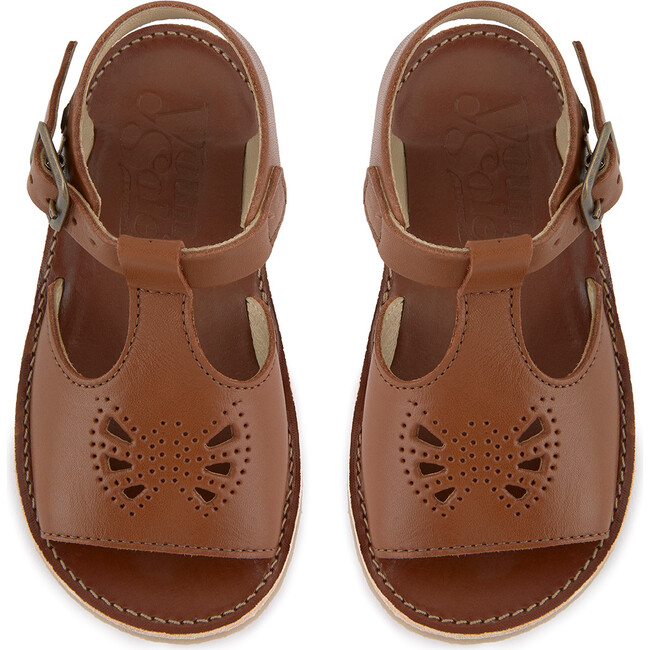 Belle T-Bar Sandal, Chestnut Brown Leather - Sandals - 3