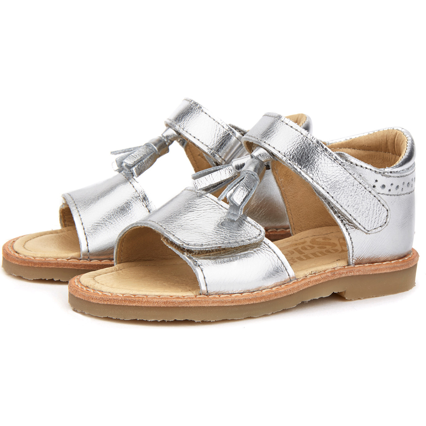 Flo Velcro Tassel Sandal, Silver Leather - Sandals - 1