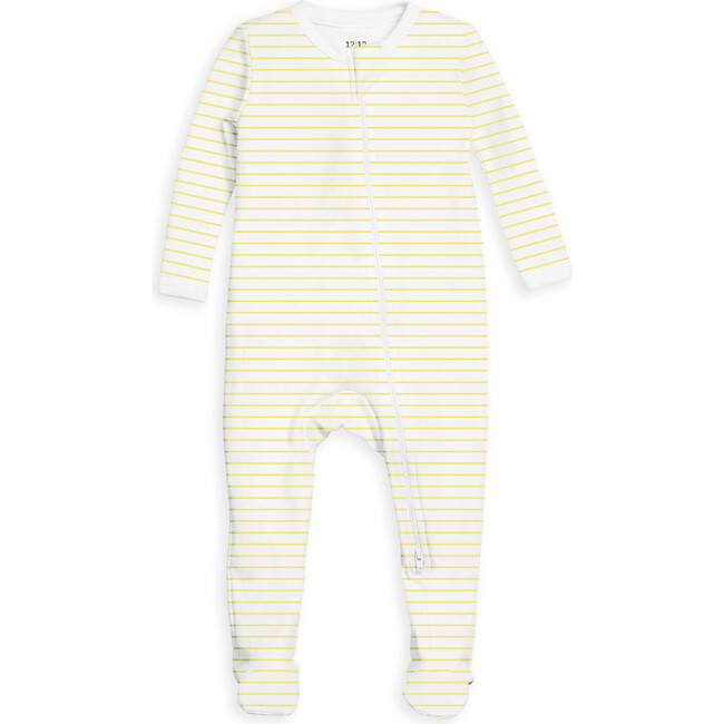 The Organic Zippered Footed Pajama, Lemon Stripe - Pajamas - 1