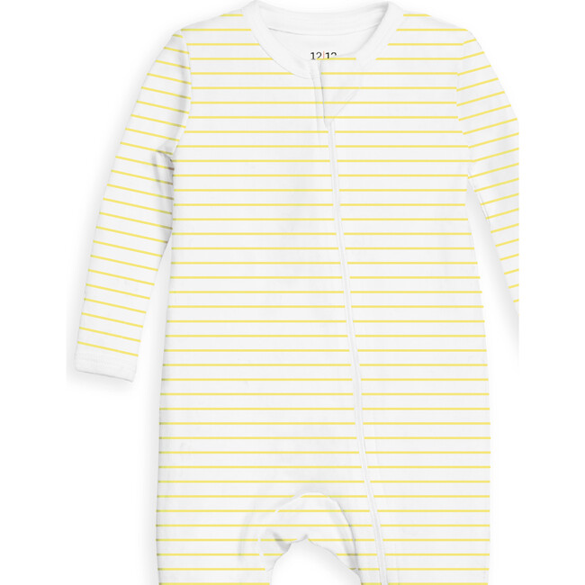 The Organic Zippered Footed Pajama, Lemon Stripe - Pajamas - 2