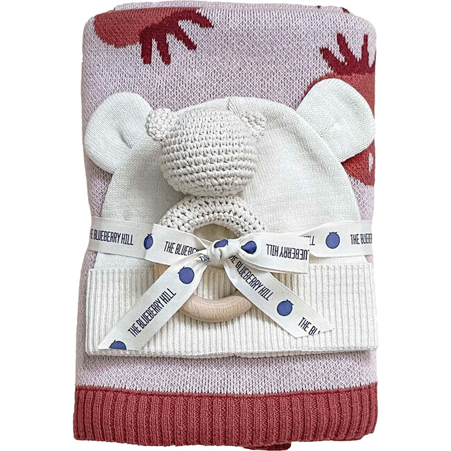 Cotton Blanket and Teether Baby Gift Set, Strawberry
