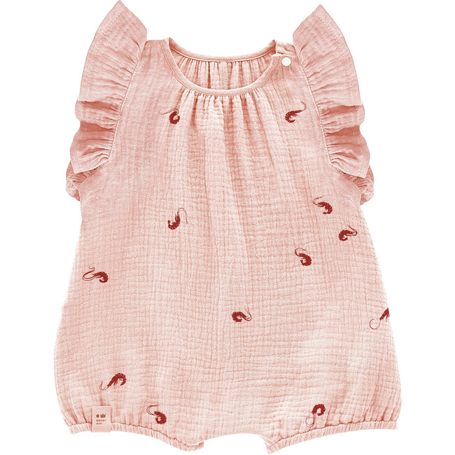 Gauze Bubble Romper with Print, Pink - Rompers - 1