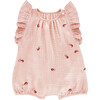 Gauze Bubble Romper with Print, Pink - Rompers - 1 - thumbnail