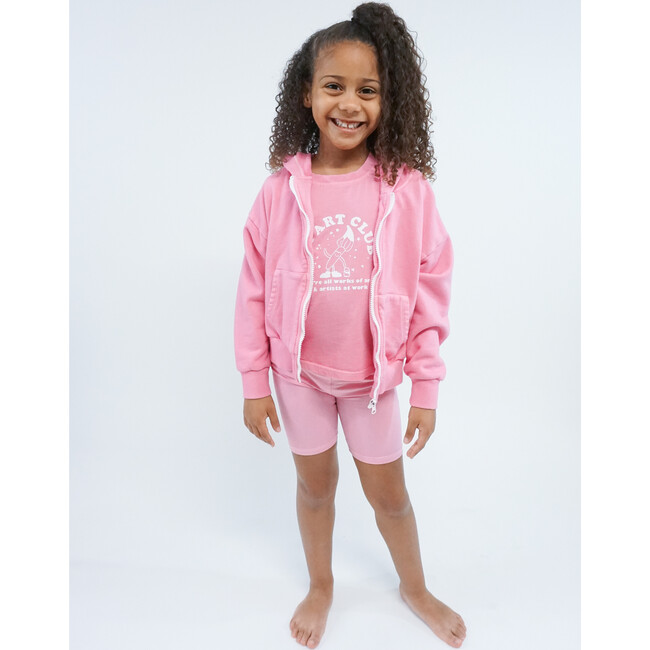 French Terry Zip Up Hoodie Sweatshirt, Vintage Hot Pink - Sweatshirts - 6