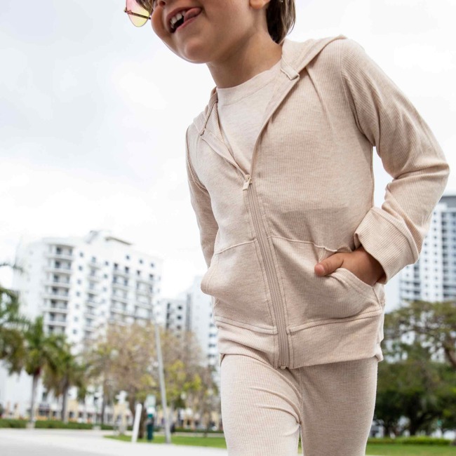 Bamboo  Zip Up Hoodie, Oatmeal - Sweatshirts - 3