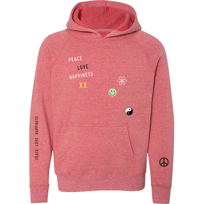 Peace Love Happiness Hoodie, Heather Pink