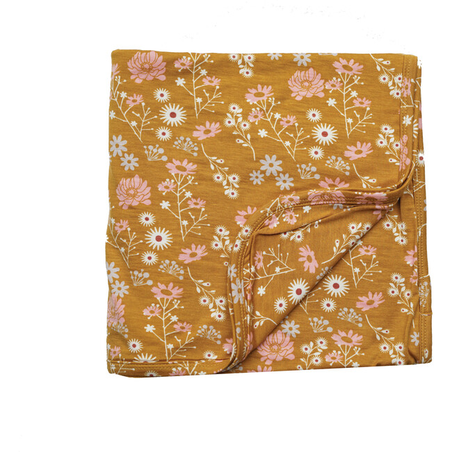 Mustard Floral Luxury Bamboo Baby Blanket