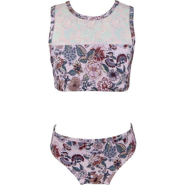 Girls Mesh Bikini - Grey Hawaiian Floral - Isla – Olga Valentine Swimwear