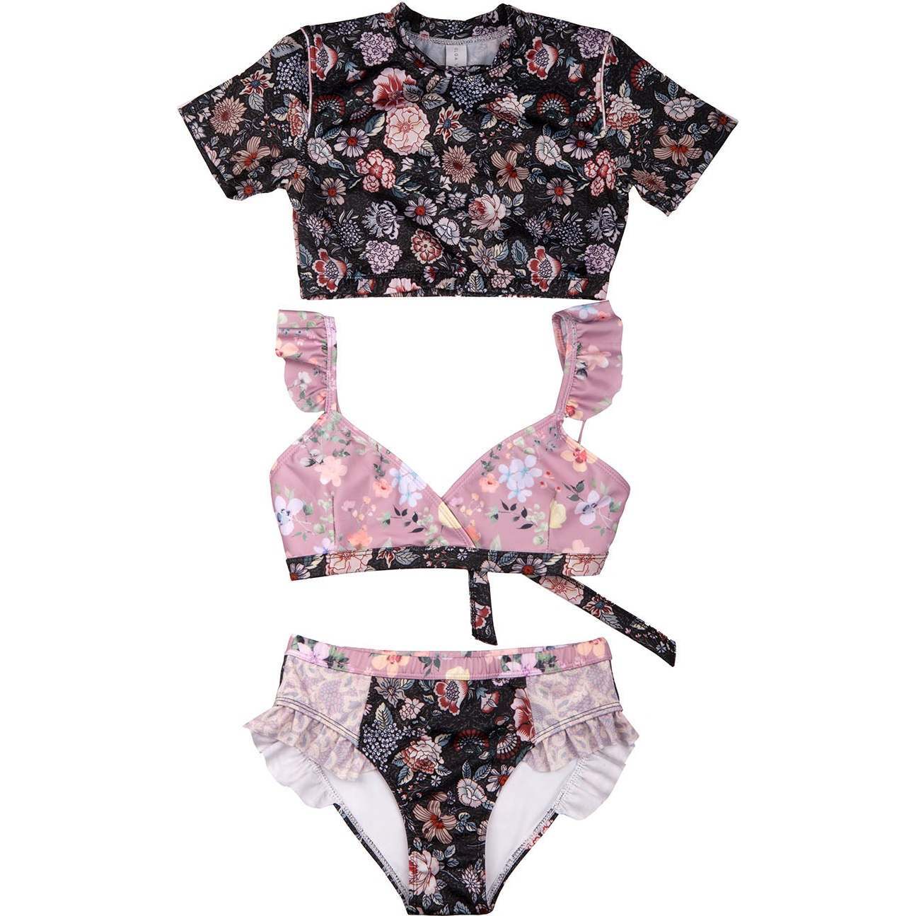 Girls Floral 2 Piece Swimsuit with Side Ties – Olga Valentine Swimwear