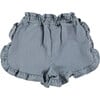 Striped Denim Frills Shorts, Blue - Shorts - 3