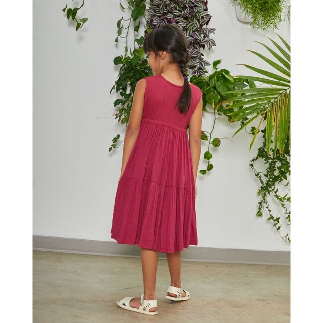 Girls Tie Dress, Pomegranate - Dresses - 5