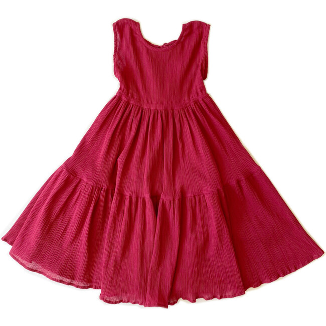 Girls Tie Dress, Pomegranate - Dresses - 6