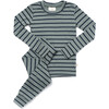 Merino Wool Long Johns, Agave with Navy Stripe - Loungewear - 1 - thumbnail