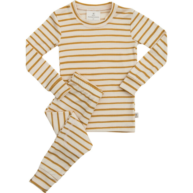 Merino Wool Long Johns, Turmeric Stripe - Loungewear - 1