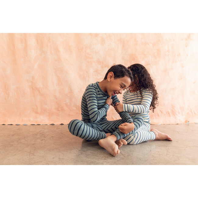 Merino Wool Long Johns, Agave with Navy Stripe - Loungewear - 4