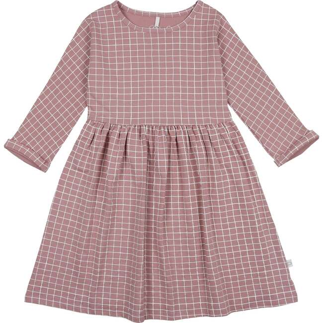 Grid Dress 3/4 Sleeve, Pink - Dresses - 1