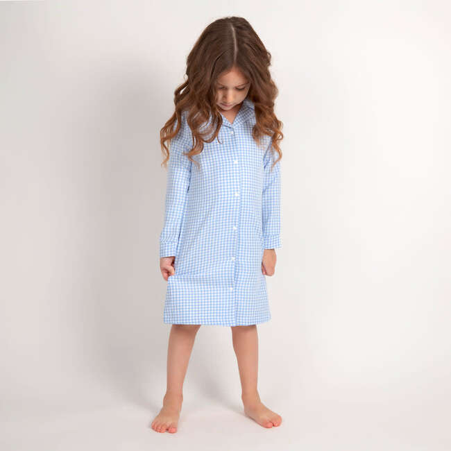 Gingham Nightshirt, Blue - Nightgowns - 3
