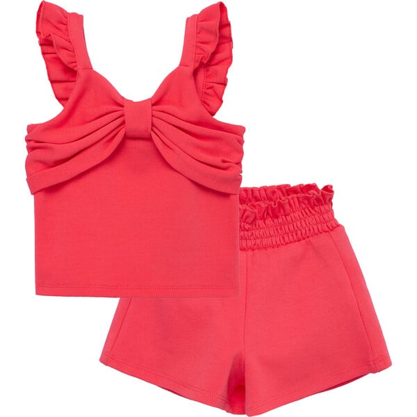 Tie Front Tank & Smocked Short Set, Pink Habitual Tops