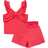 Tie Front Tank & Smocked Short Set, Pink - Shirts - 1 - thumbnail