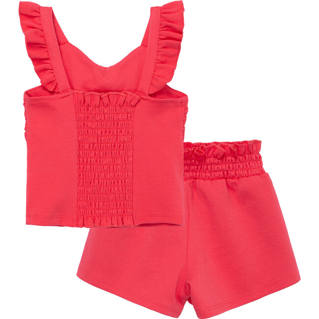Tie Front Tank & Smocked Short Set, Pink - Shirts - 2