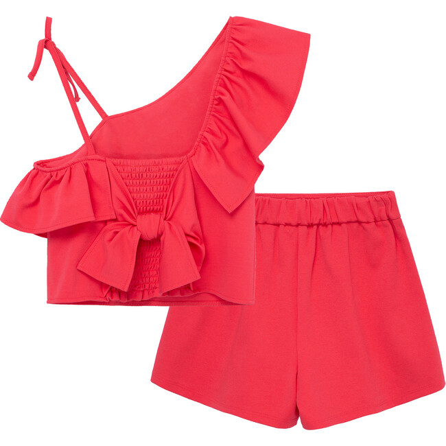 One Shoulder Top & Short Set, Pink - Shirts - 2