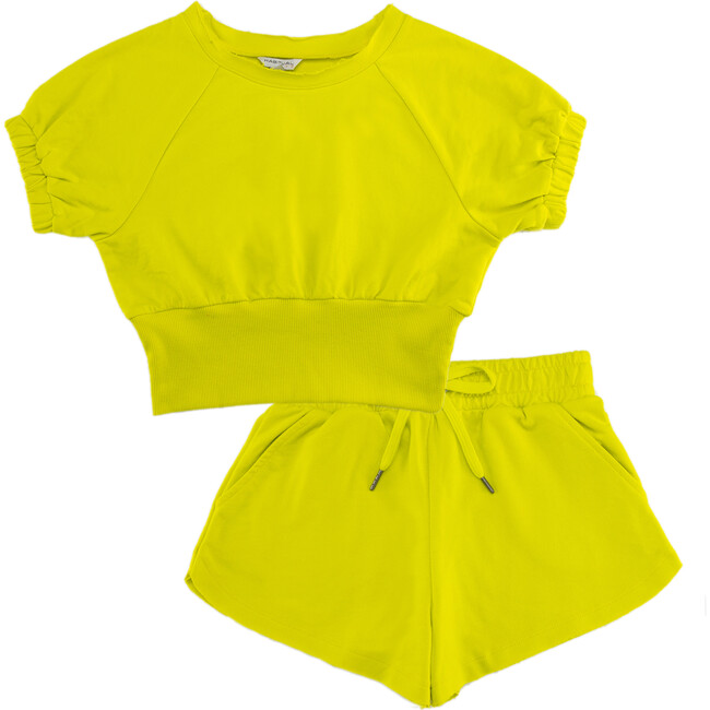 Drop Shoulder Short Set, Lime - Shirts - 1