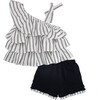 One-Shoulder Top & Short Set, White - Mixed Apparel Set - 2