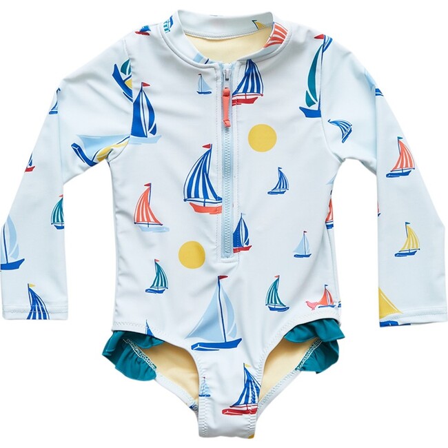 Girls Arden Suit, Wan Blue Sailboats