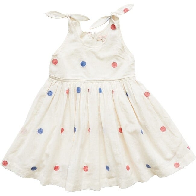 Girls Taylor Dress, Red and Blue Polka Dot