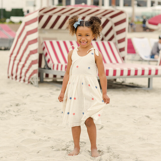 Girls Taylor Dress, Red and Blue Polka Dot