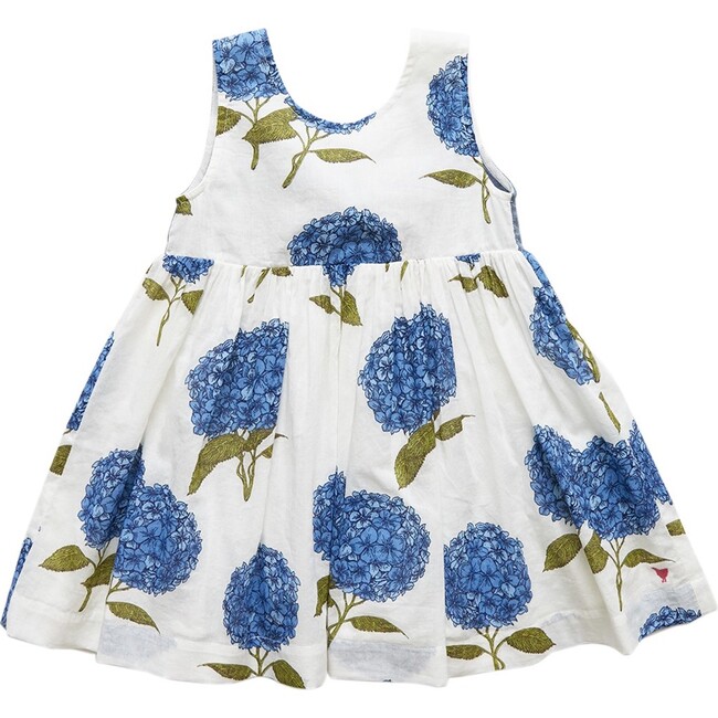 Girls River Dress, Blue Hydrangeas