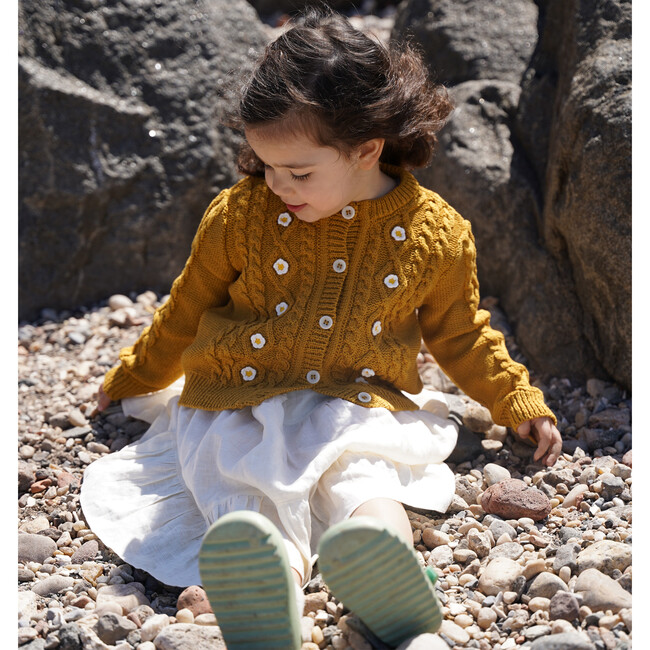 Girls Daisy Cardigan Mini, Mustard - Cardigans - 3