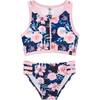Two Piece Floral Rose Print Swimsuit, Navy Floral Print - Two Pieces - 1 - thumbnail