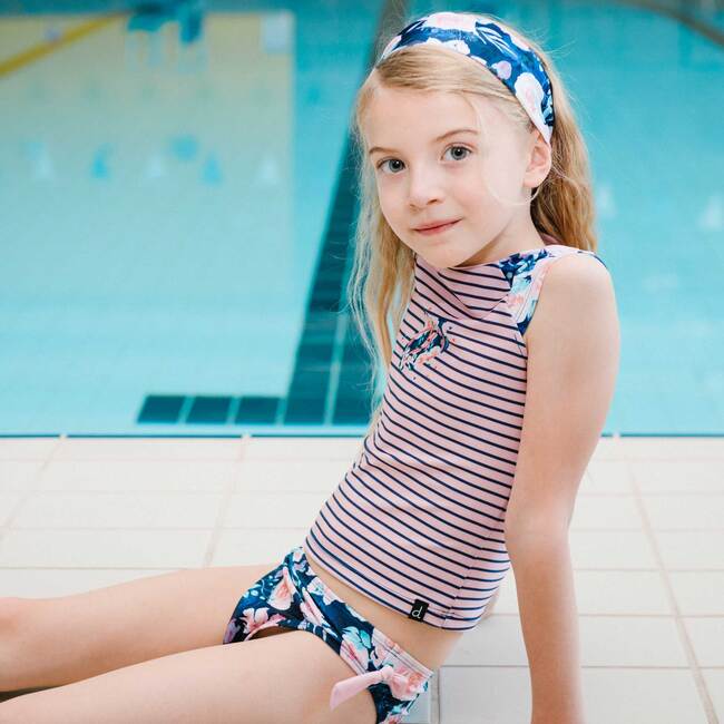Tankini Two Piece Floral Print Swimsuit, Navy Floral Print - Two Pieces - 2
