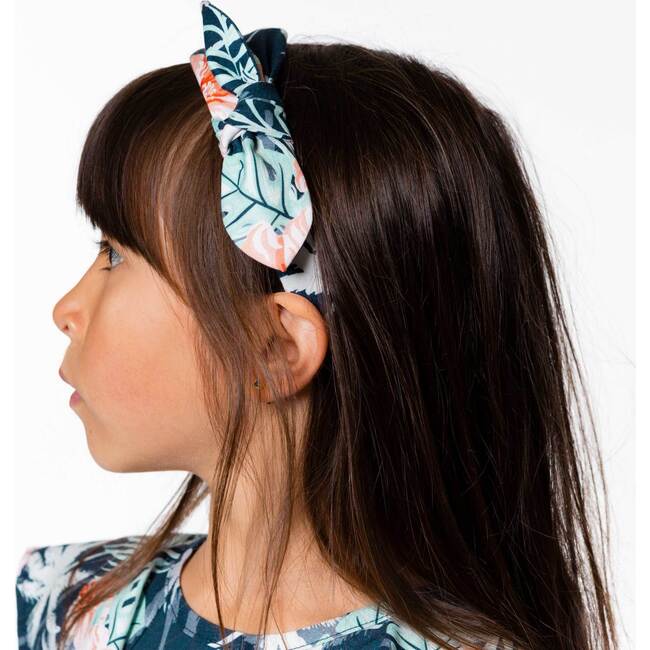 Printed Scrunchy And Headband Set, Indigo Flamingo Palm Tree - Bows - 2