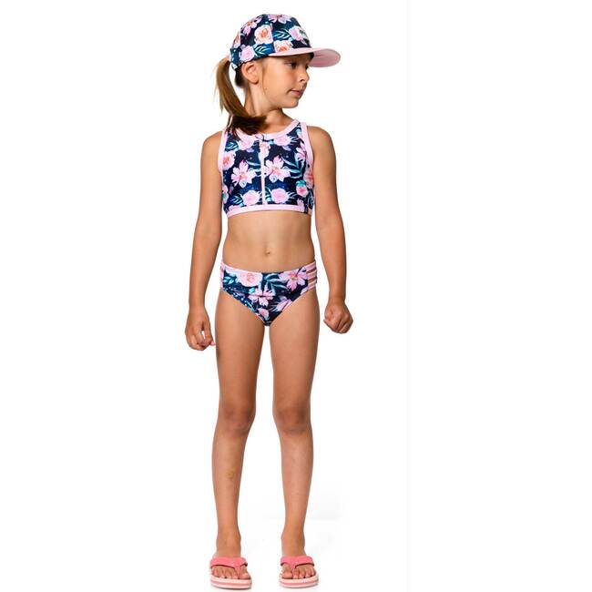 Two Piece Floral Rose Print Swimsuit, Navy Floral Print - Two Pieces - 5